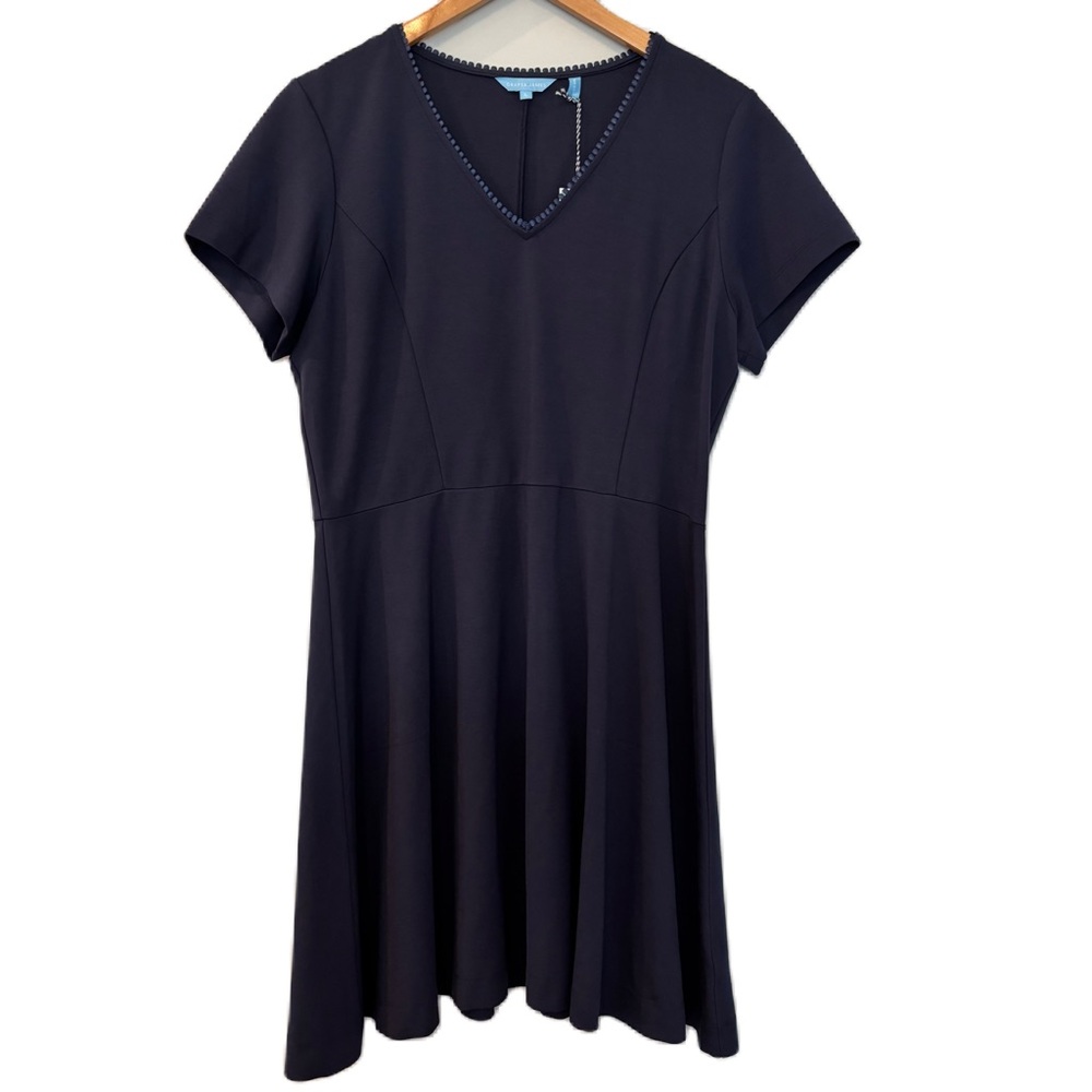 Draper James Navy Ponte V-Neck Love Circle Dress Size Large NWT